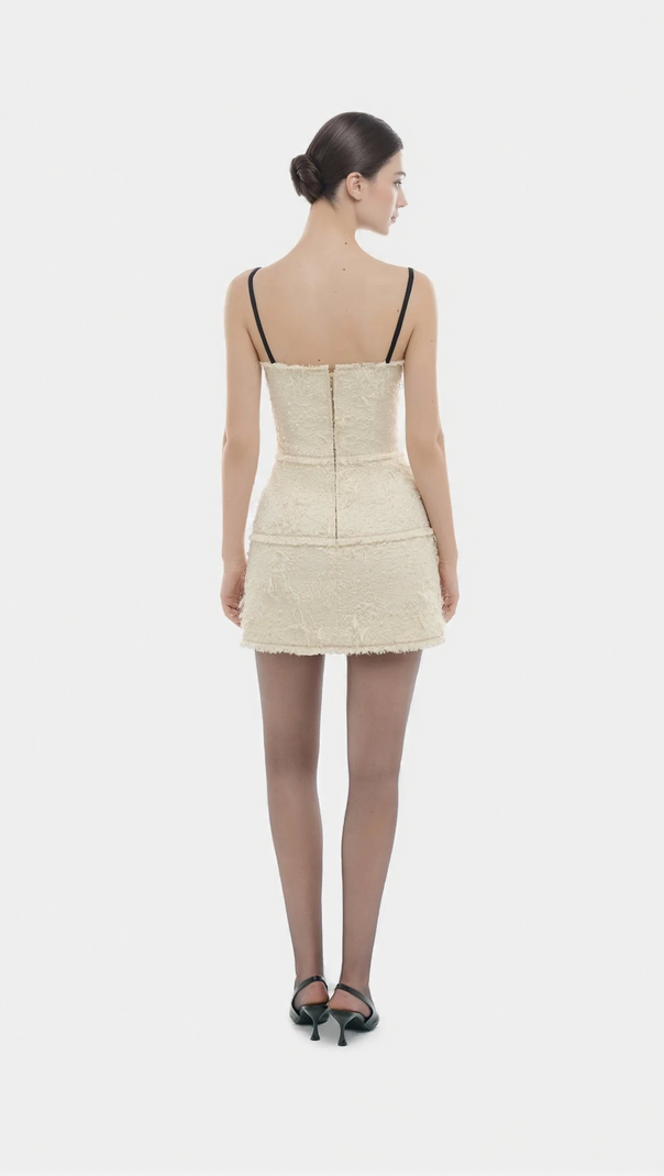AIIZIE SANTOS BOW JACQUARD MINI DRESS - BEIGE - product image