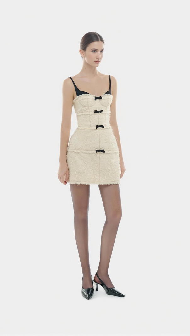 AIIZIE SANTOS BOW JACQUARD MINI DRESS - BEIGE - product image