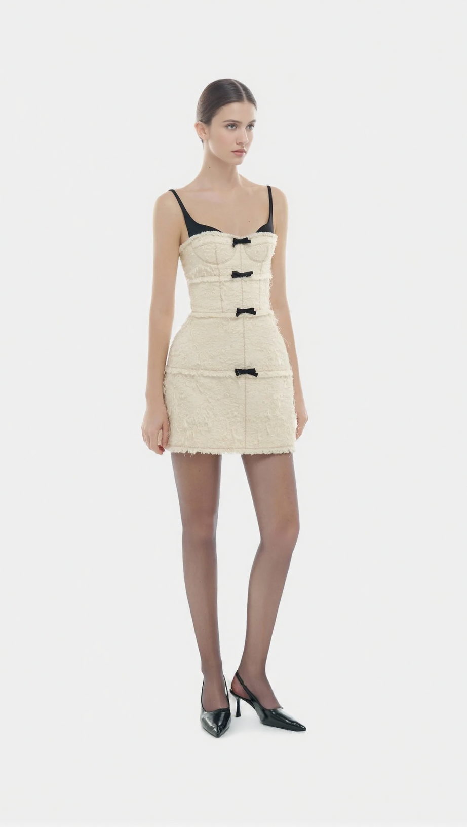SANTOS BOW JACQUARD MINI DRESS - BEIGE