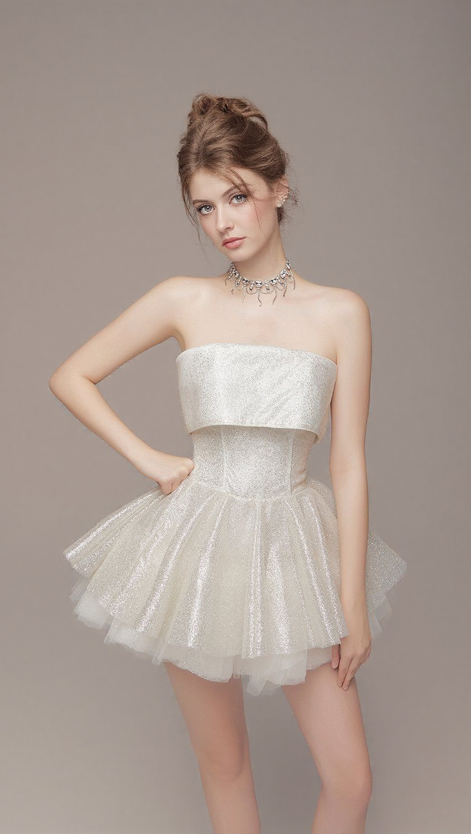 ALBERTA MESH TULLE STRAPLESS TUTU MINI DRESS IN APRICOT