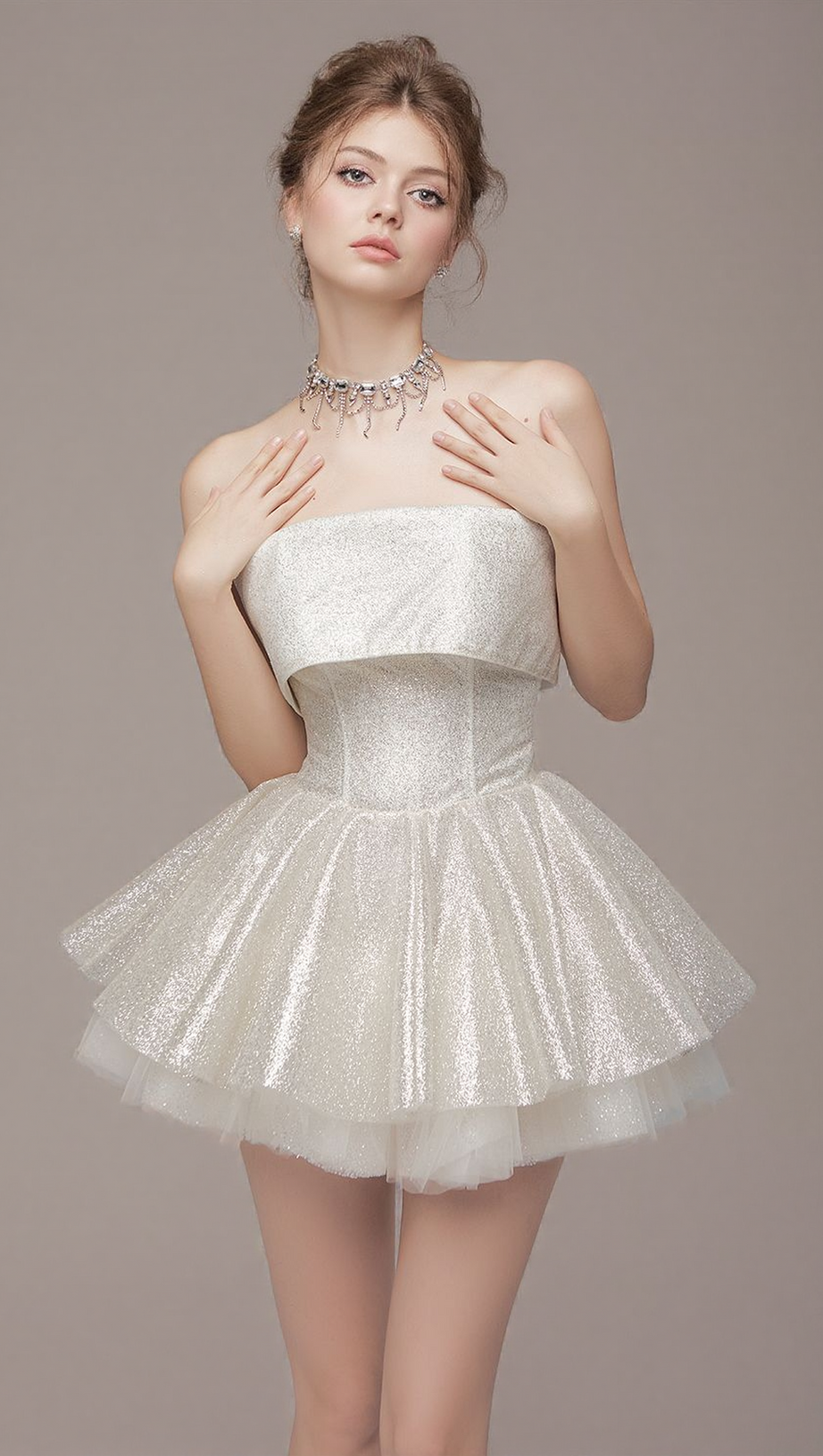 ALBERTA MESH TULLE STRAPLESS TUTU MINI DRESS IN APRICOT