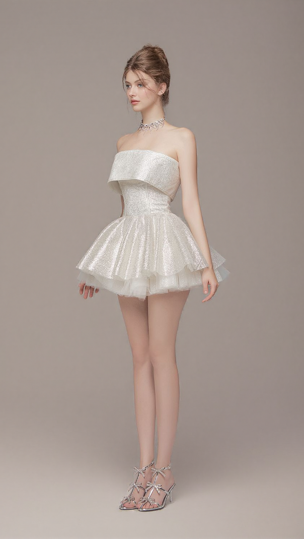 AIIZIE ALBERTA MESH TULLE STRAPLESS TUTU MINI DRESS IN APRICOT - product image
