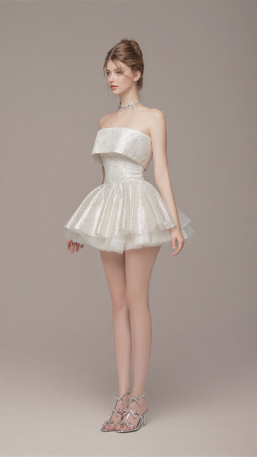 ALBERTA MESH TULLE STRAPLESS TUTU MINI DRESS IN APRICOT