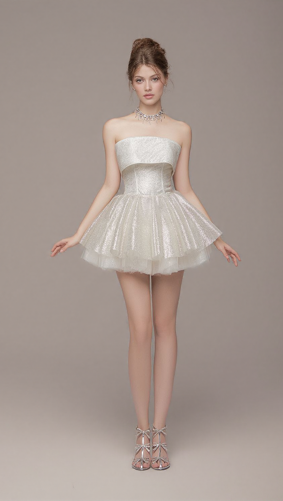 ALBERTA MESH TULLE STRAPLESS TUTU MINI DRESS IN APRICOT