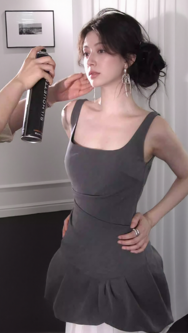 AIIZIE ARABELA SQUARE NECK BUD MINI DRESS IN GRAY - product image