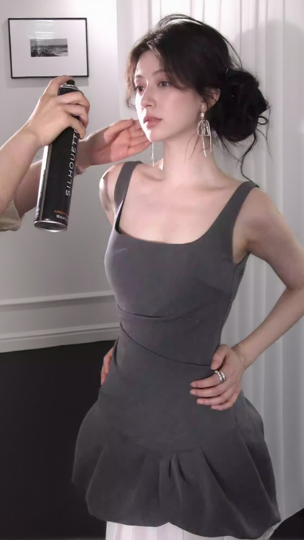 ARABELA SQUARE NECK BUD MINI DRESS IN GRAY