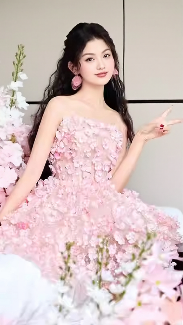 AIIZIE 3D FLOWER BANDEAU MINI DRESS IN PINK - product image