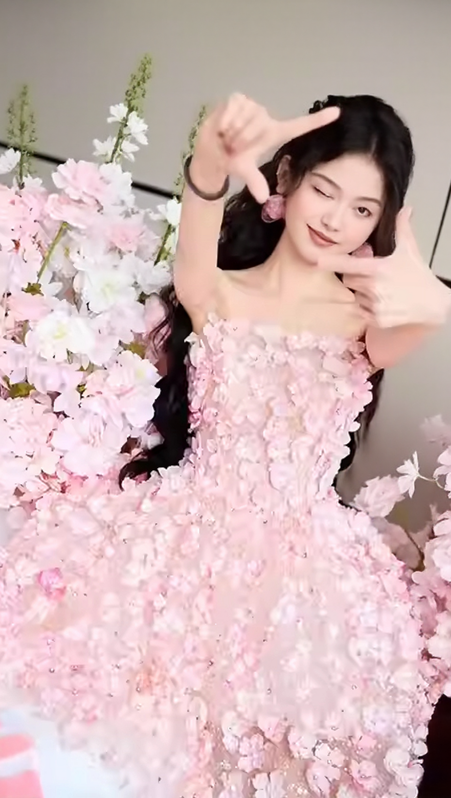 3D FLOWER BANDEAU MINI DRESS IN PINK