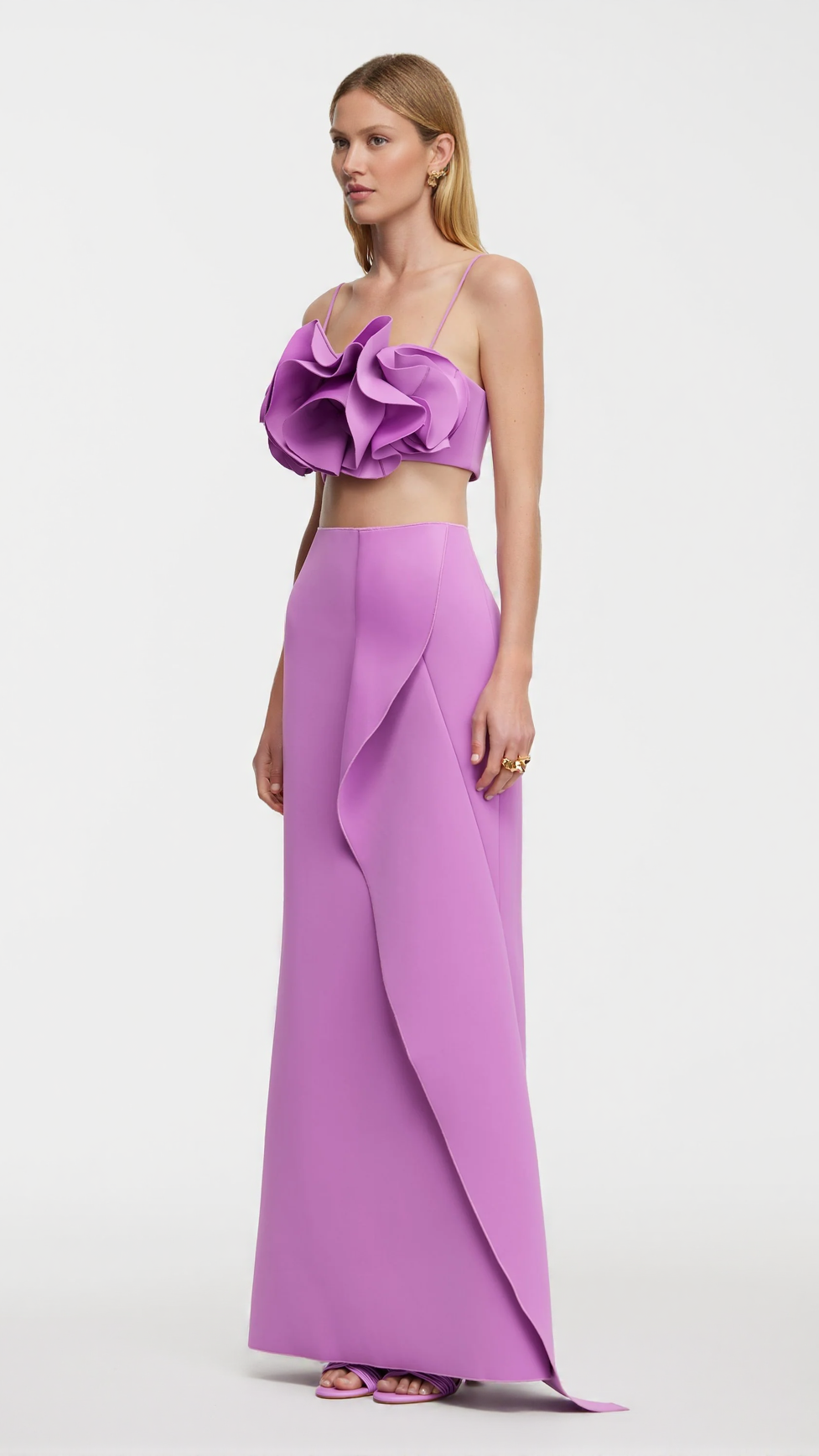 IRREGULAR RUFFLE FISHTAIL SKIRT IN PURPLE