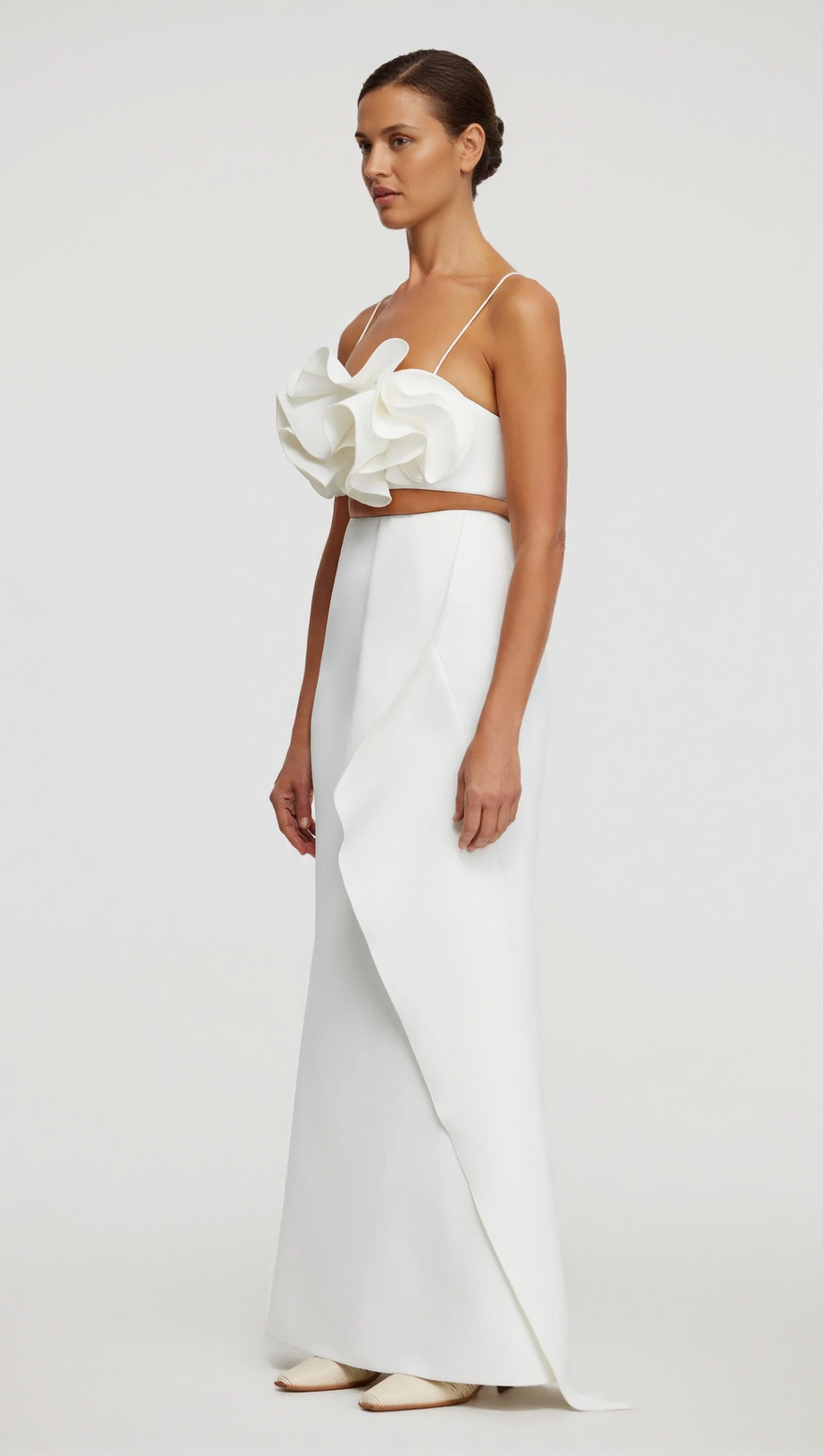 IRREGULAR RUFFLE FISHTAIL SKIRT IN IVORY