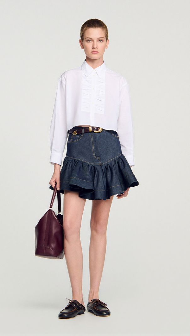 AIIZIE RUFFLED MINI DENIM SKIRT IN DEEP BLUE - product image