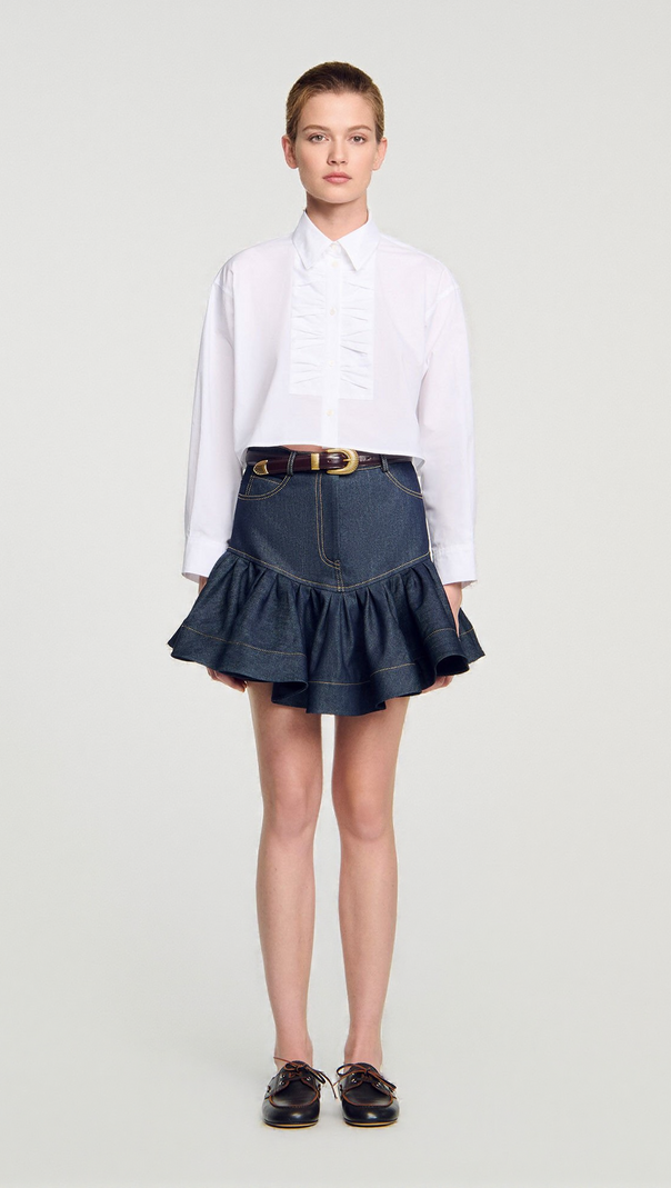 AIIZIE RUFFLED MINI DENIM SKIRT IN DEEP BLUE - product image