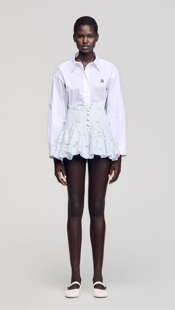 AIIZIE LACE FLOWER EMBROIDERY MINI SKIRT IN SKY BLUE - product image