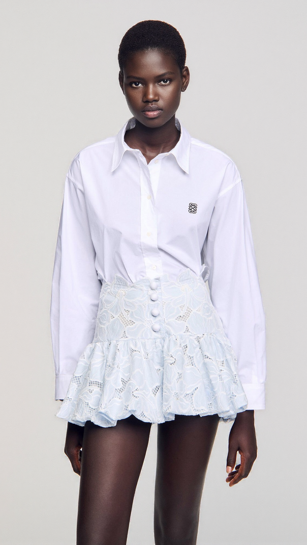 AIIZIE LACE FLOWER EMBROIDERY MINI SKIRT IN SKY BLUE - product image