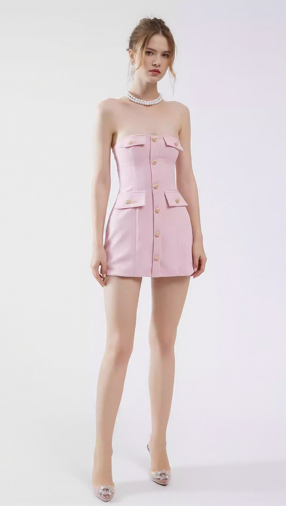 PINK STRAPLESS MINI DRESS