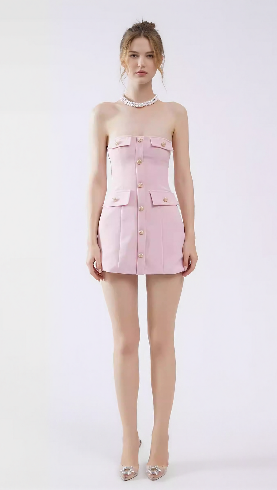 PINK STRAPLESS MINI DRESS