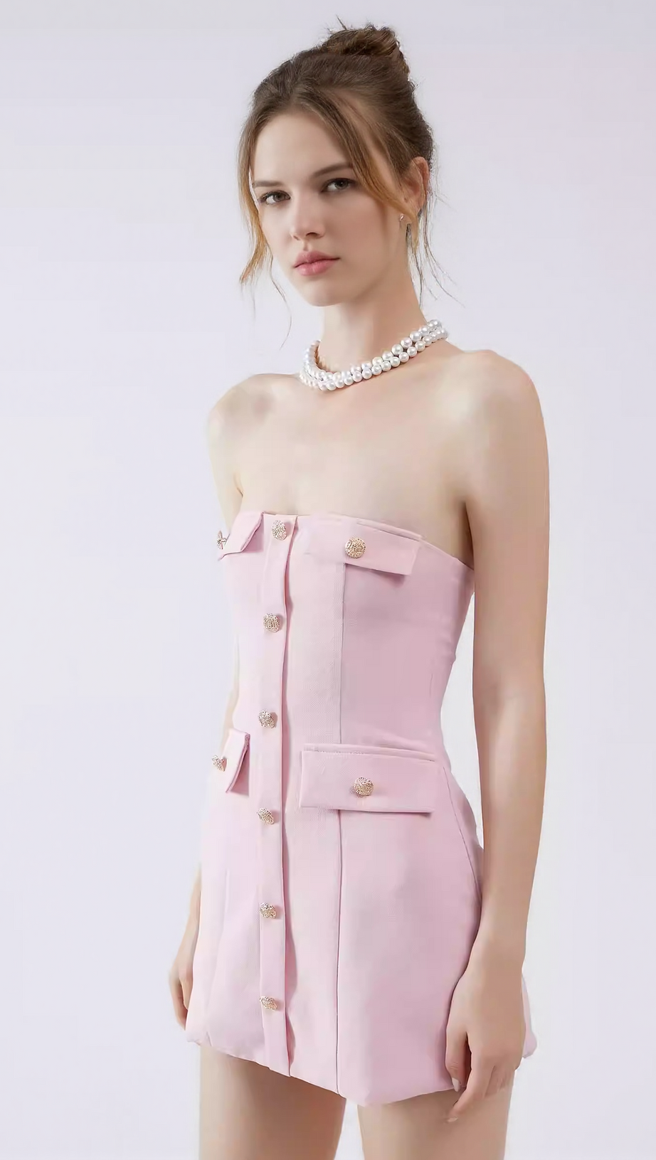 PINK STRAPLESS MINI DRESS