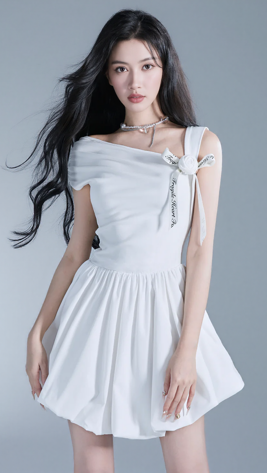 OFF-SHOULDER ROSE MINI DRESS IN WHITE