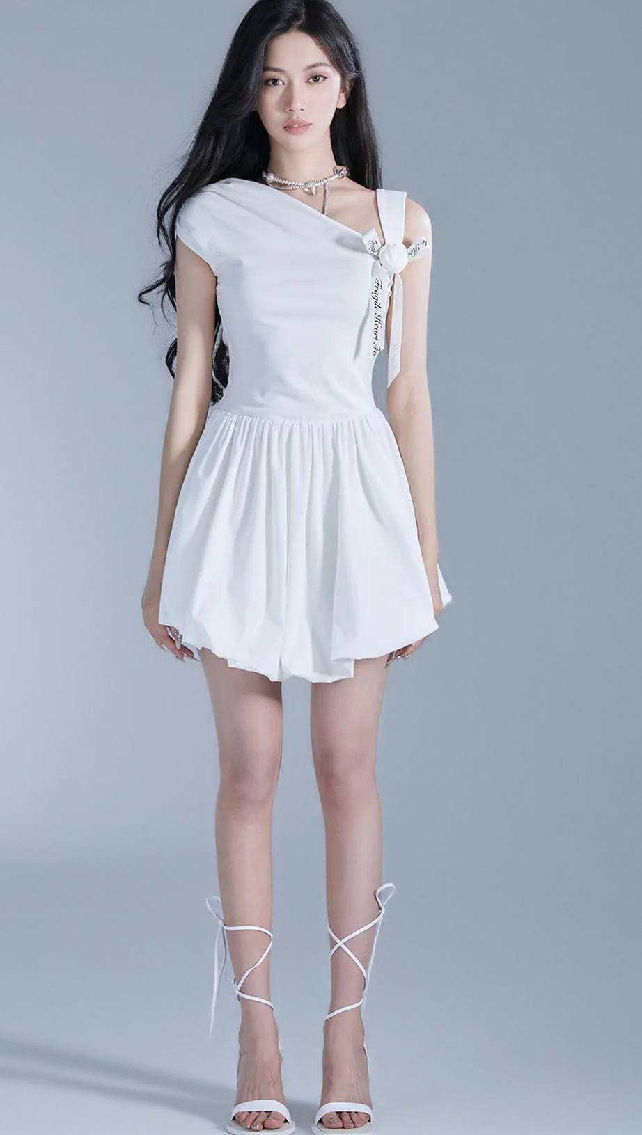 OFF-SHOULDER ROSE MINI DRESS IN WHITE