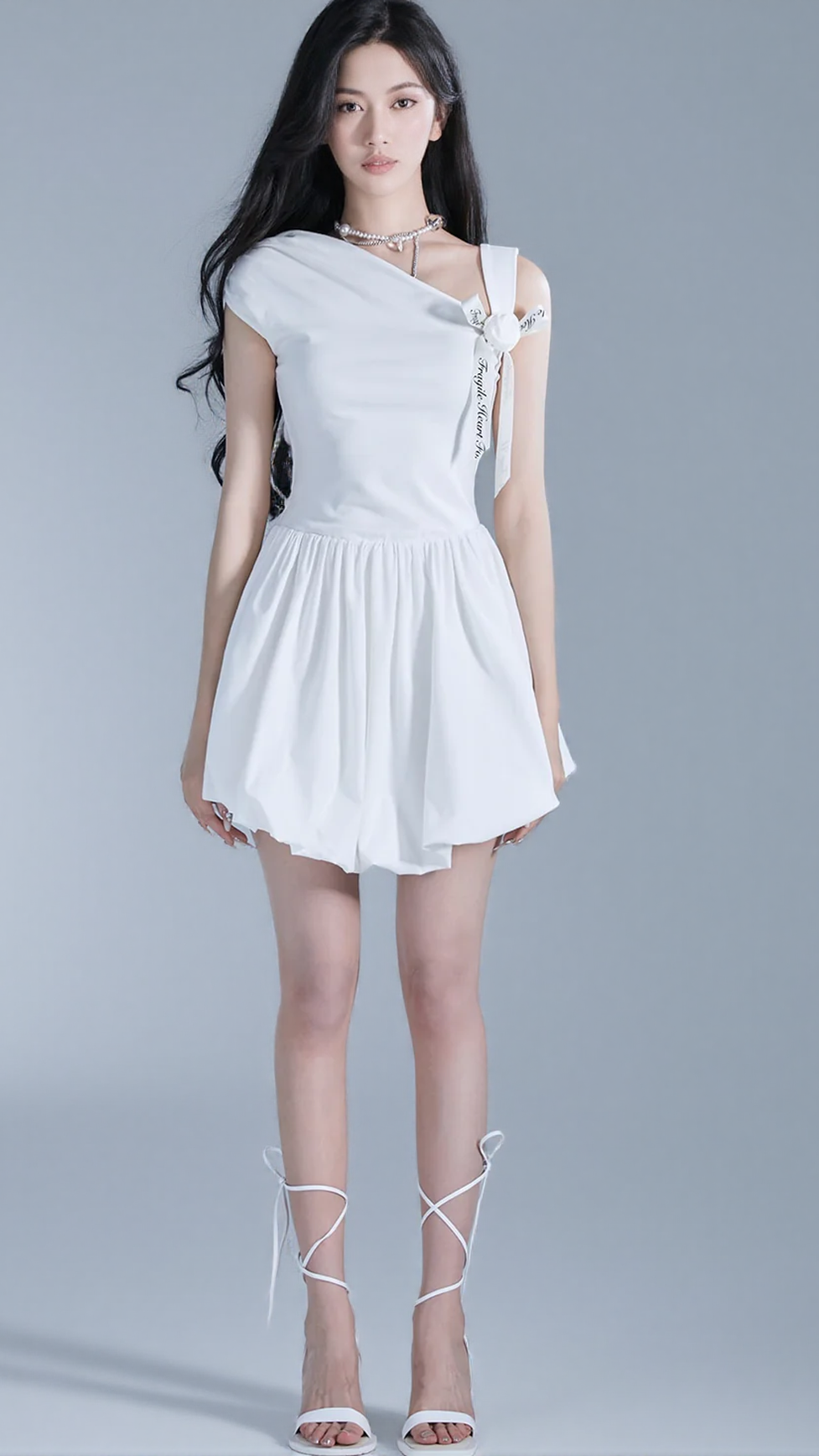 OFF-SHOULDER ROSE MINI DRESS IN WHITE