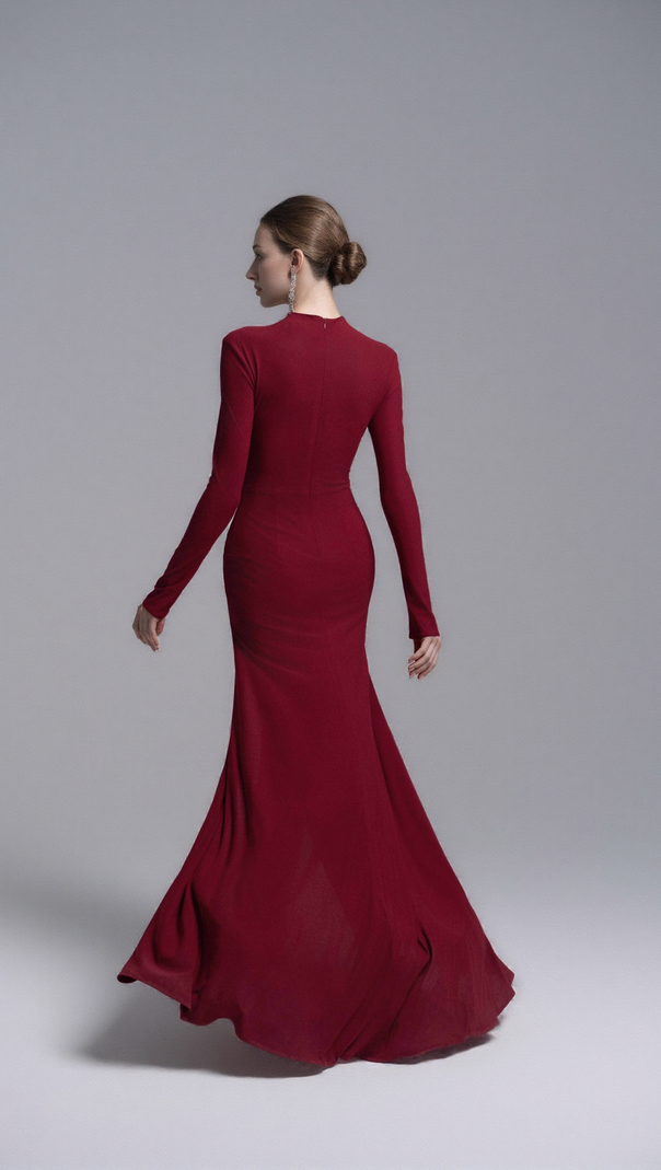 AIIZIE HEDWIG ROSE EMBELLISHED GATHERED SHEATH GOWN IN RED - product image