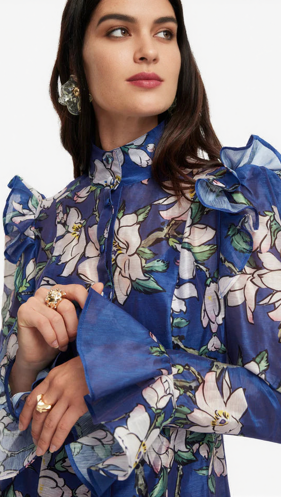 FLORAL PRINT BUTTERFLY SLEEVE MAXI DRESS - MIDNIGHT BLUE