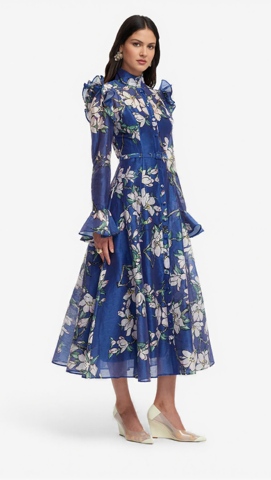 FLORAL PRINT BUTTERFLY SLEEVE MAXI DRESS - MIDNIGHT BLUE