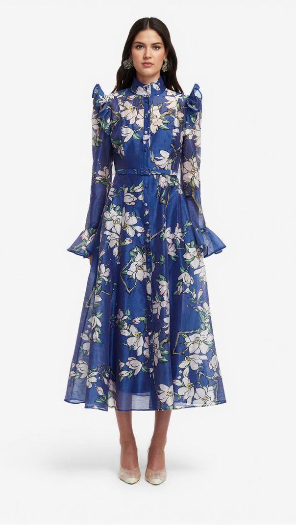 AIIZIE FLORAL PRINT BUTTERFLY SLEEVE MAXI DRESS - MIDNIGHT BLUE - product image