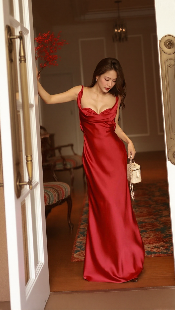AIIZIE GWENDOLYN CORSET BODYCON MERMAID MAXI DRESS IN RED - product image