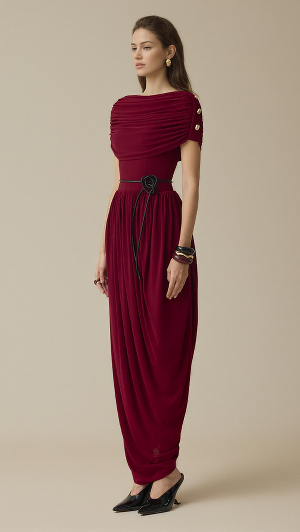 AIIZIE CECILIA COCOON GATHERING MAXI DRESS IN WINE - product image
