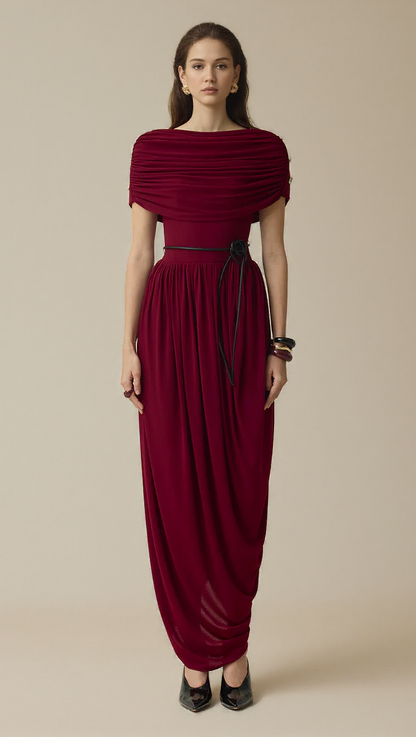 AIIZIE CECILIA COCOON GATHERING MAXI DRESS IN WINE - product image