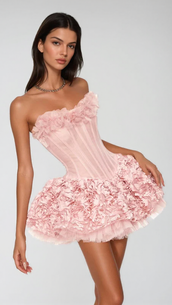 AIIZIE ALBERTA 3D FLOWER STRAPLESS MINI DRESS IN PINK - product image