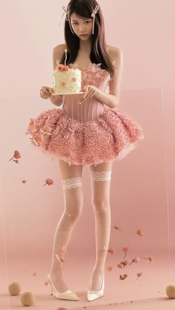 AIIZIE ALBERTA 3D FLOWER STRAPLESS MINI DRESS IN PINK - product image