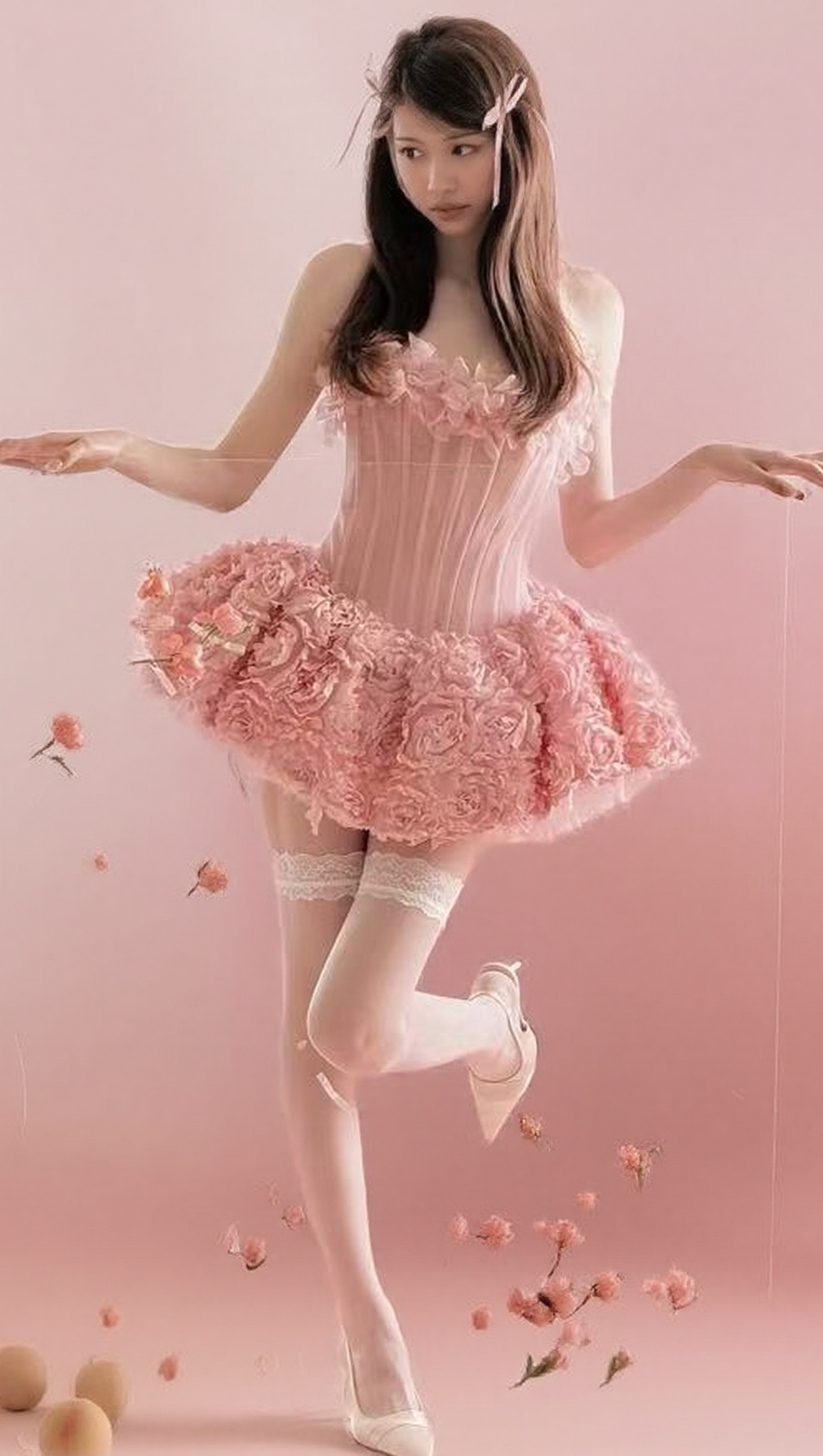 ALBERTA 3D FLOWER STRAPLESS MINI DRESS IN PINK