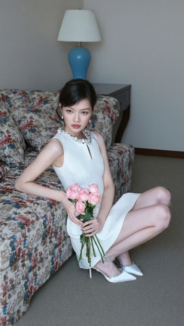 AIIZIE ALYSSA ROUND NECK DIAMOND SLEEVELESS DRESS IN WHITE - product image