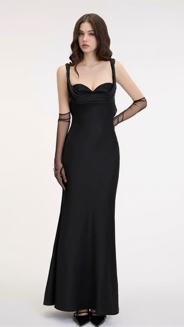 AIIZIE GWENDOLYN CORSET BODYCON MERMAID MAXI DRESS IN BLACK - product image