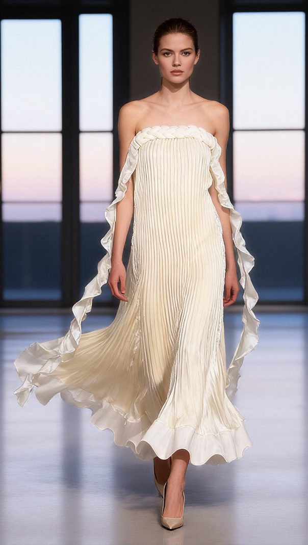 AIIZIE IMOGENE ETHEREAL PLEATED MAXI GOWN | STRAPLESS ELEGANT EVENING DRESS - product image