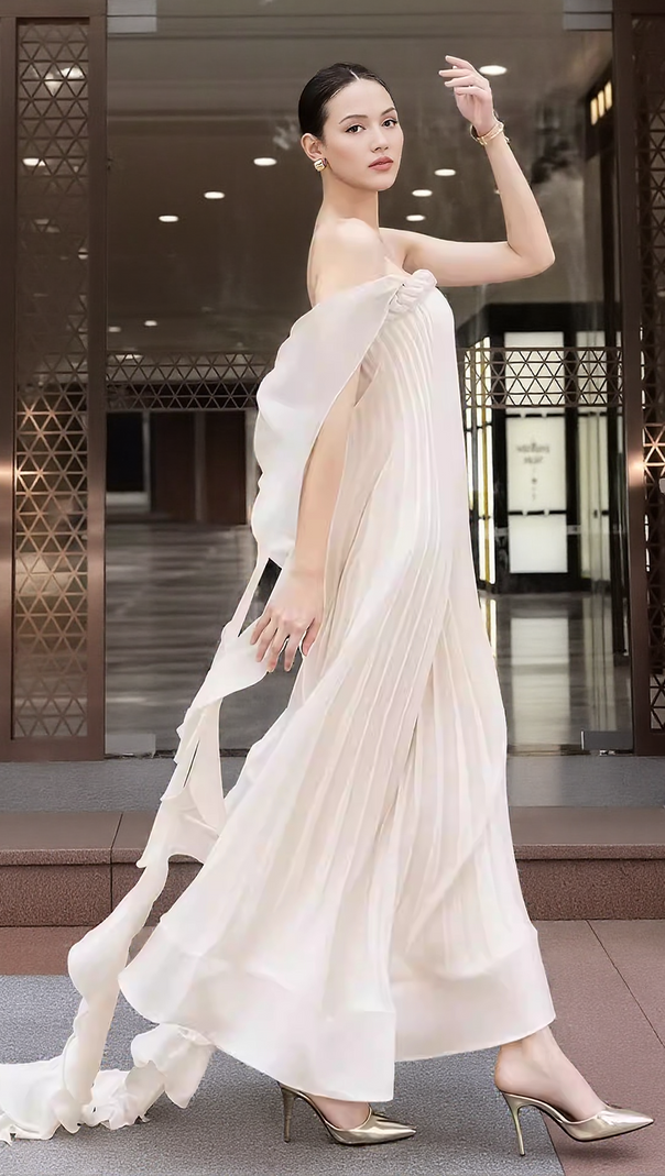 AIIZIE IMOGENE ETHEREAL PLEATED MAXI GOWN | STRAPLESS ELEGANT EVENING DRESS - product image