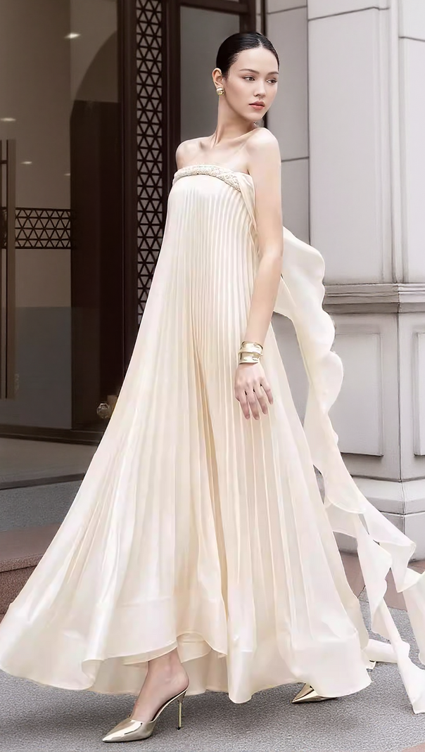 AIIZIE IMOGENE ETHEREAL PLEATED MAXI GOWN | STRAPLESS ELEGANT EVENING DRESS - product image