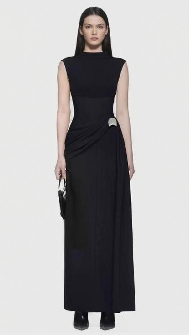 AIIZIE IMAN SLEEVELESS MOCK NECK MAXI DRESS - ELEGANT WHITE GOWN FOR SPECIAL OCCASIONS - product image