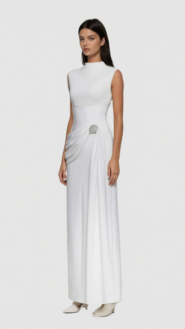 AIIZIE IMAN SLEEVELESS MOCK NECK MAXI DRESS - ELEGANT WHITE GOWN FOR SPECIAL OCCASIONS - product image
