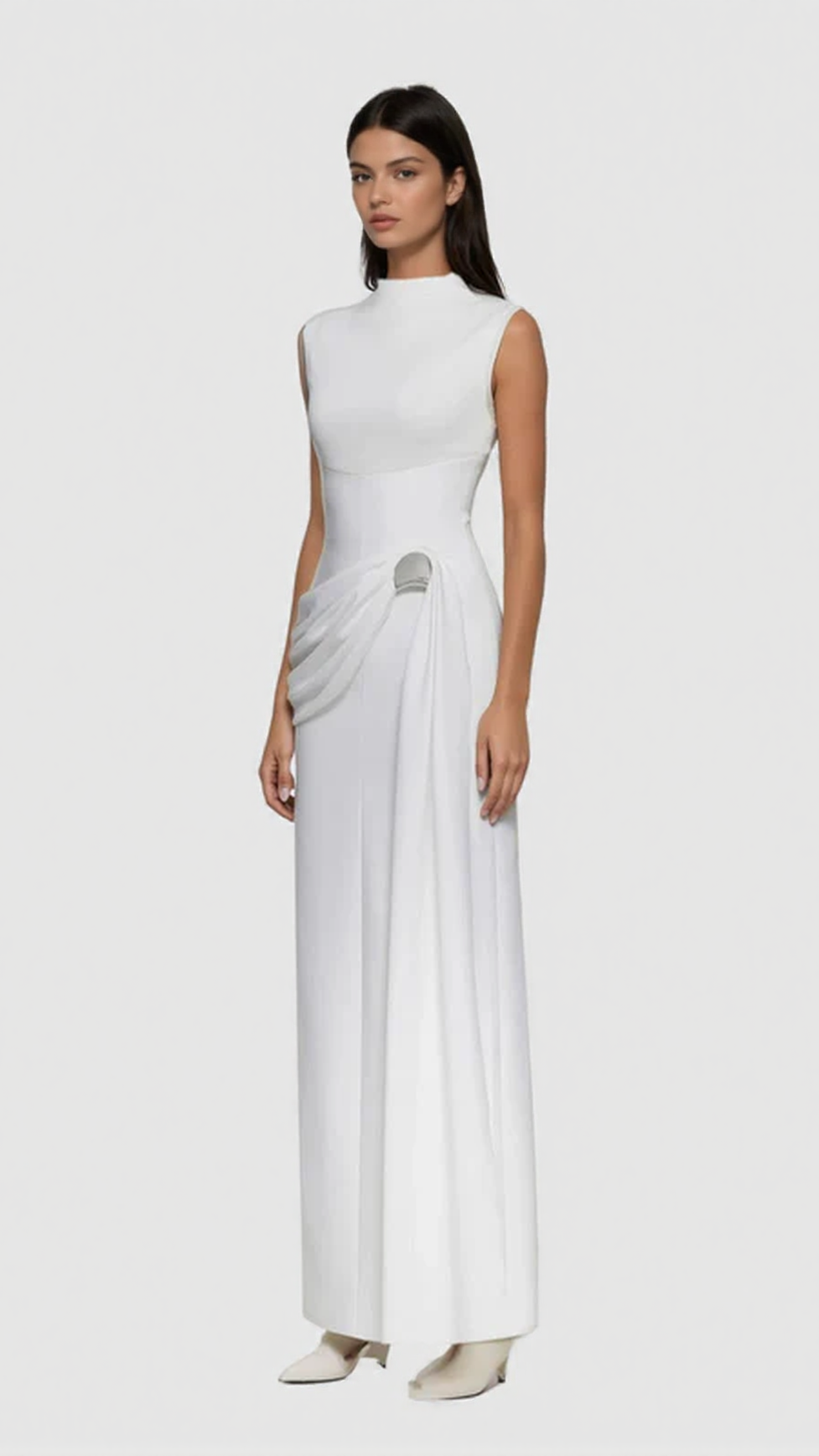 IMAN SLEEVELESS MOCK NECK MAXI DRESS - ELEGANT WHITE GOWN FOR SPECIAL OCCASIONS