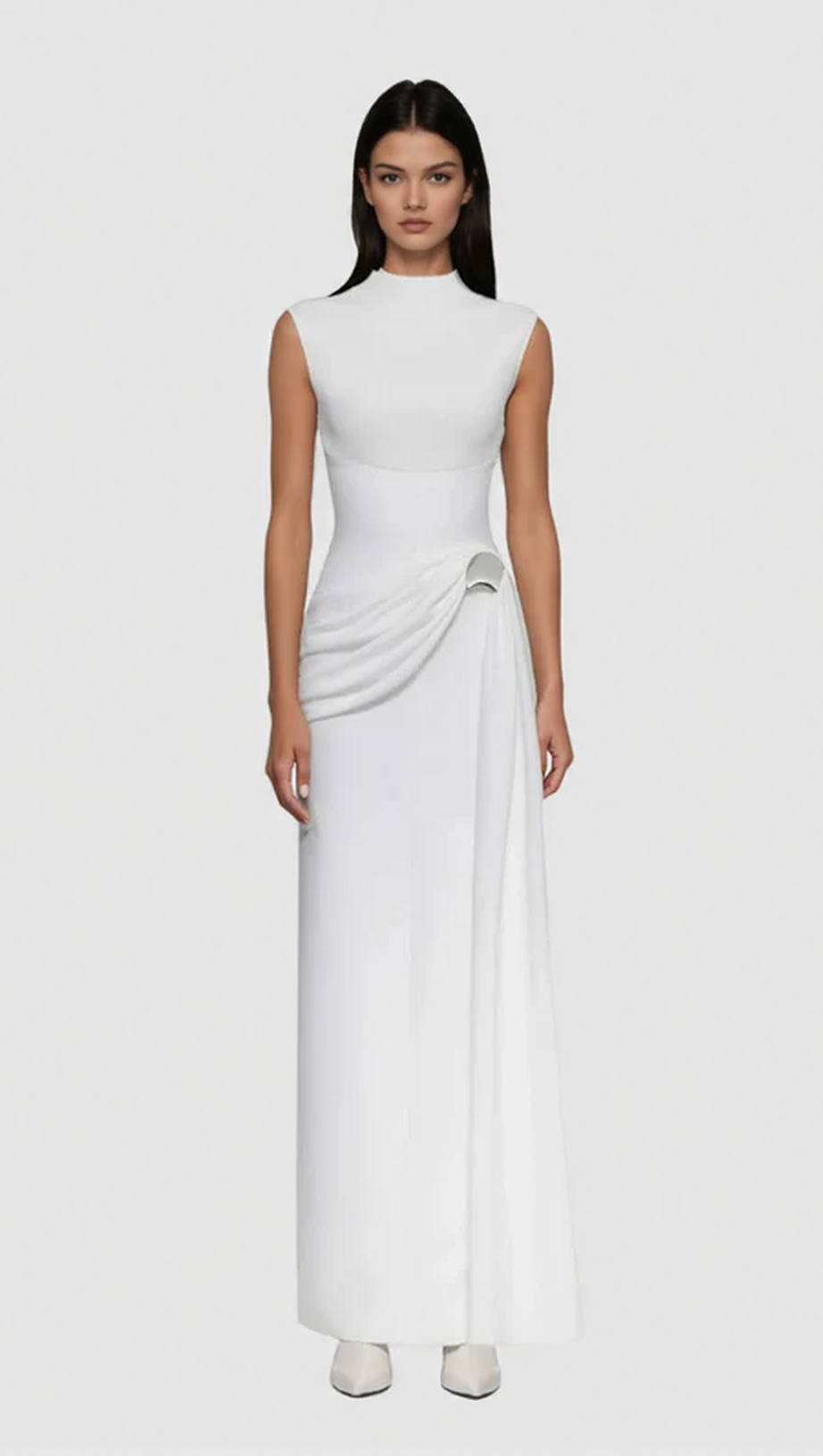 IMAN SLEEVELESS MOCK NECK MAXI DRESS - ELEGANT WHITE GOWN FOR SPECIAL OCCASIONS
