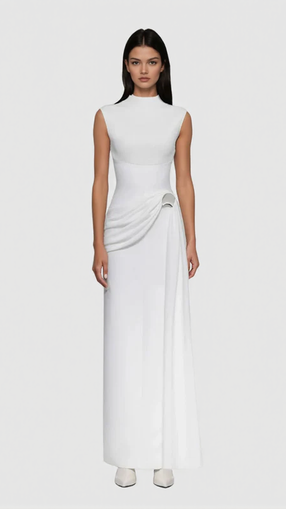 IMAN SLEEVELESS MOCK NECK MAXI DRESS - ELEGANT WHITE GOWN FOR SPECIAL OCCASIONS