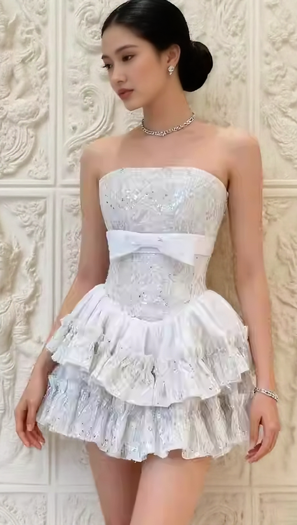 AIIZIE IOLANA DAZZLING STRAPLESS SEQUIN MINI DRESS | WHITE PARTY & NYE GLAM - product image