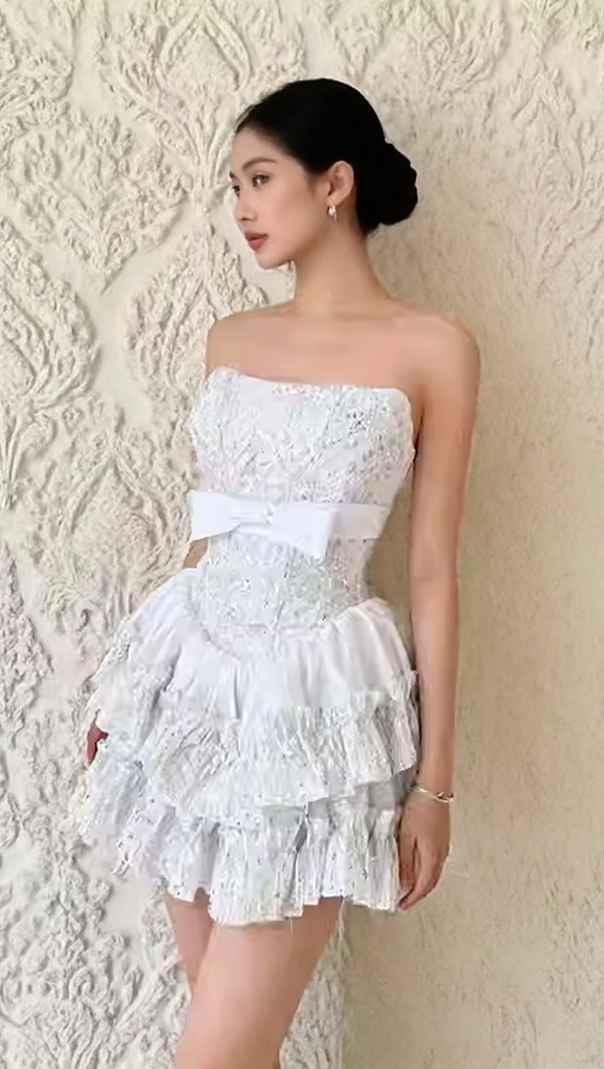AIIZIE IOLANA DAZZLING STRAPLESS SEQUIN MINI DRESS | WHITE PARTY & NYE GLAM - product image