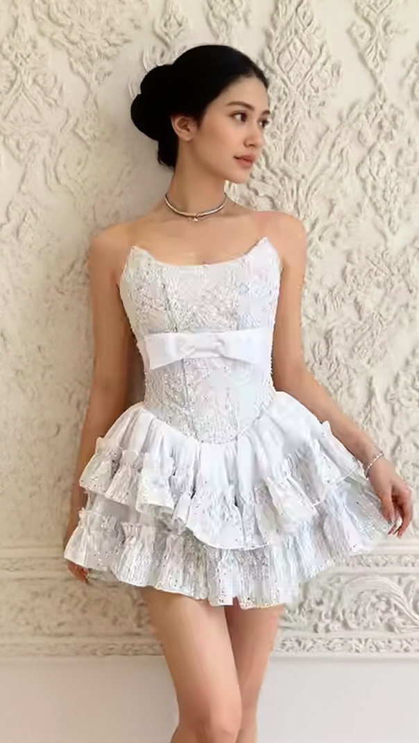 AIIZIE IOLANA DAZZLING STRAPLESS SEQUIN MINI DRESS | WHITE PARTY & NYE GLAM - product image