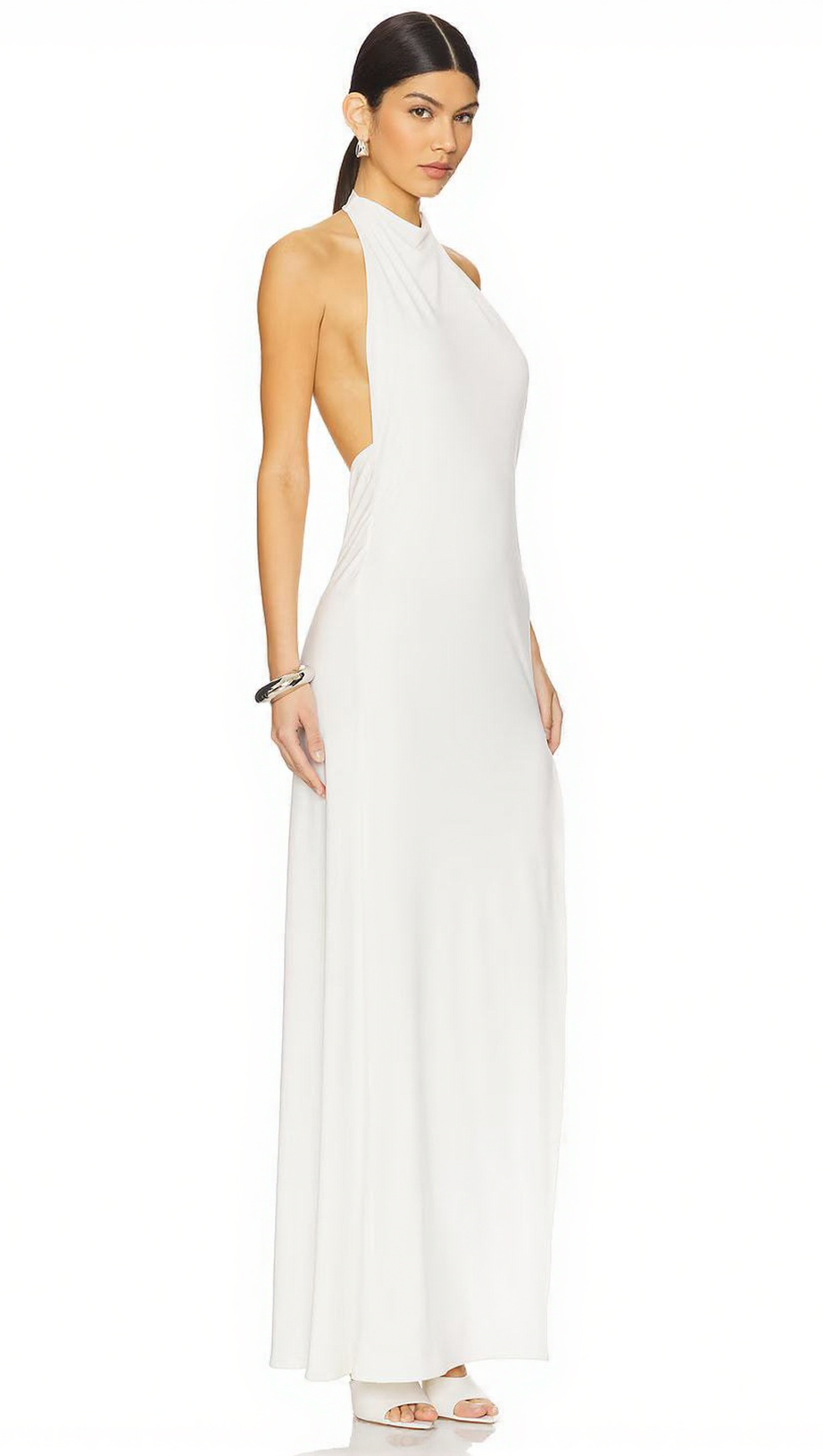 ISAURA WHITE BACKLESS RHINESTONE MAXI DRESS