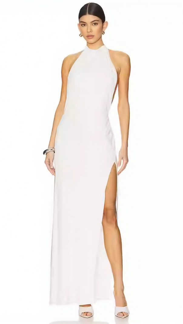 AIIZIE ISAURA WHITE BACKLESS RHINESTONE MAXI DRESS - product image
