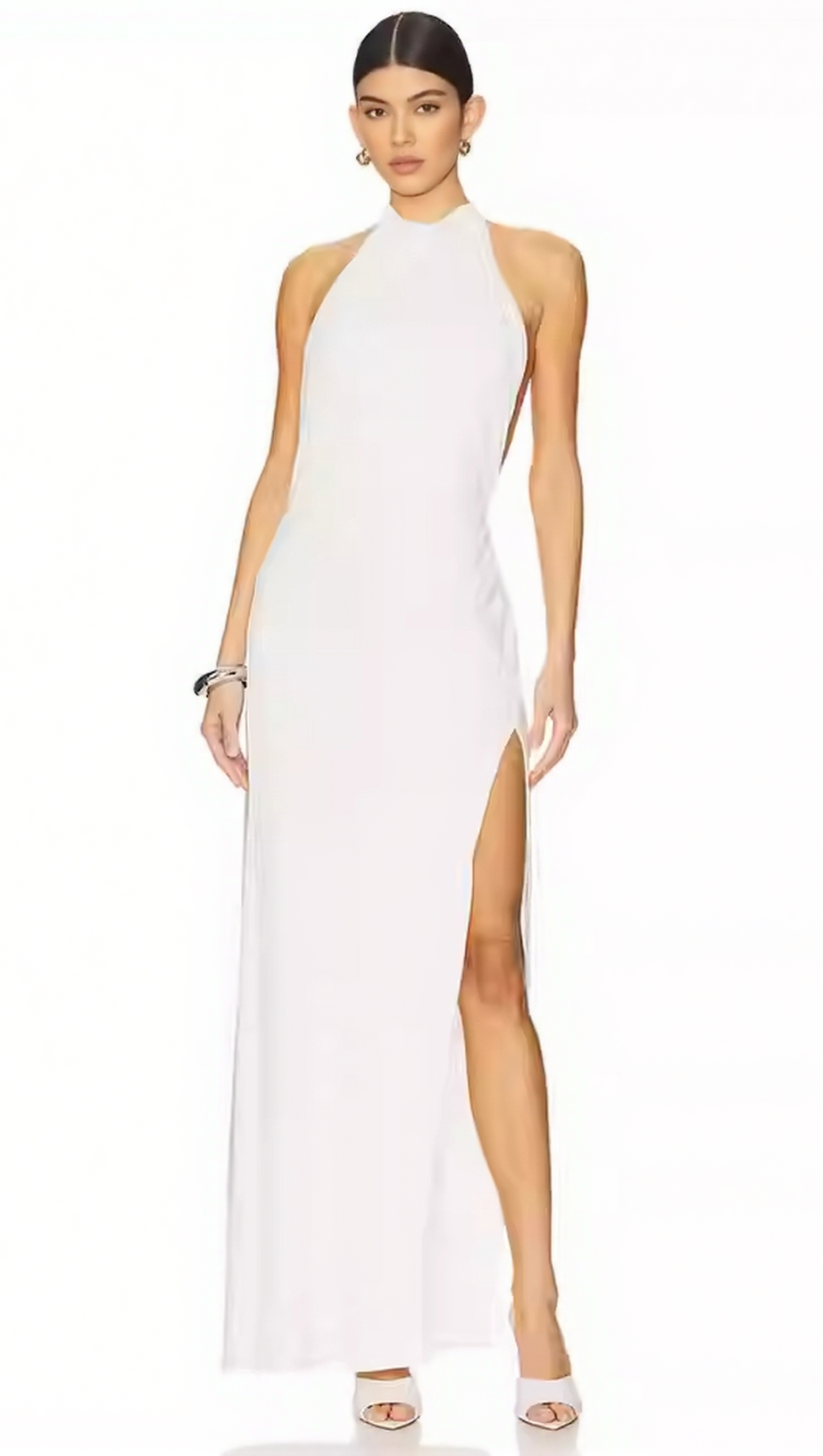 ISAURA WHITE BACKLESS RHINESTONE MAXI DRESS
